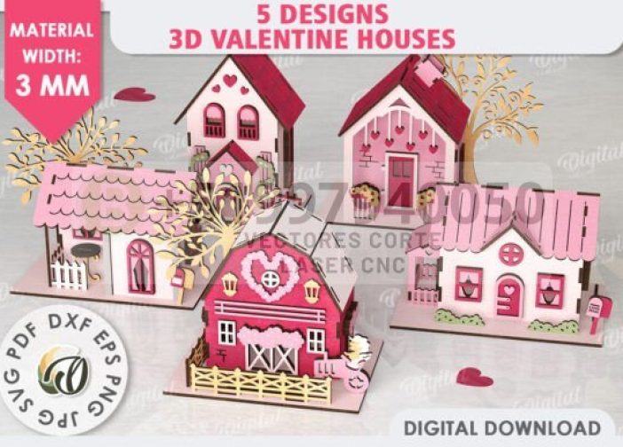Paquete de casas de San Valentín en 3D