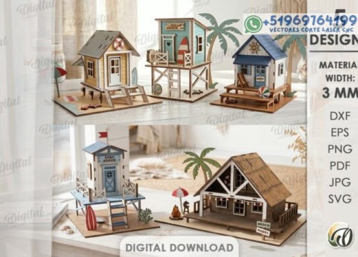 Paquete de casas de playa 3D Para mas Vectores Whatsapp 51969764199