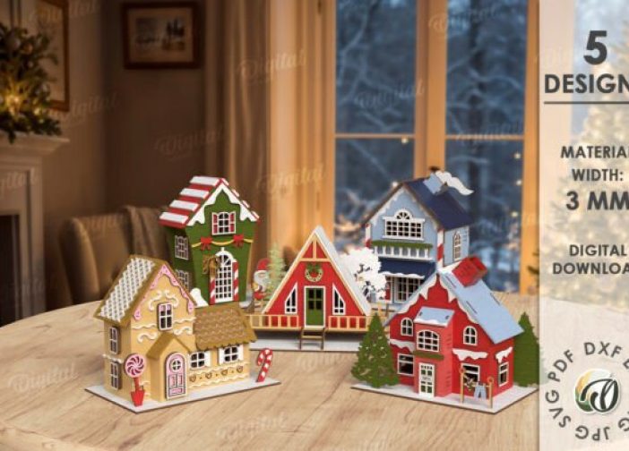 Paquete de casas navideñas 3D