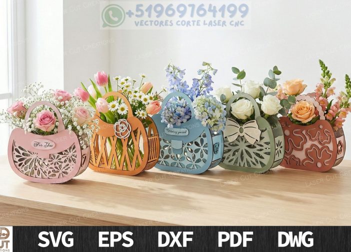 Paquete de cesta floral cortada con láser SVG 1