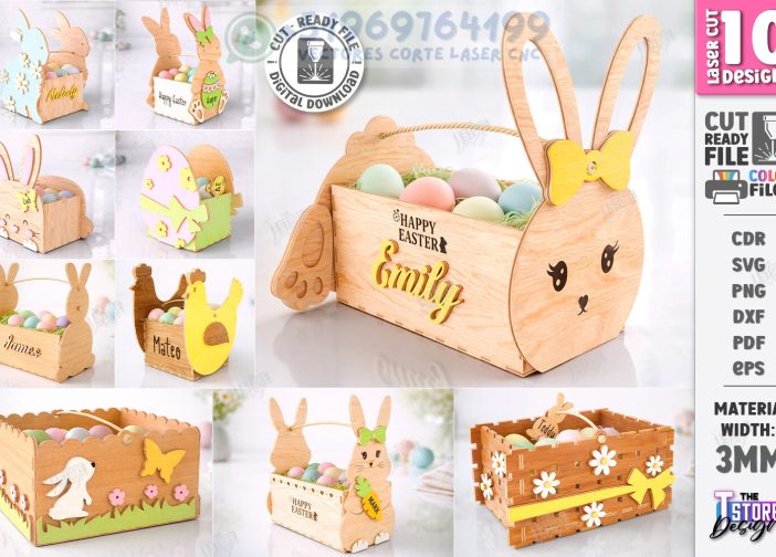 Paquete de cestas de Pascua cortadas con láser Niños