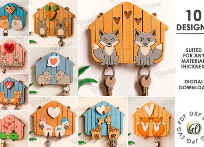 Paquete de colgador de llaves de animales tiernos