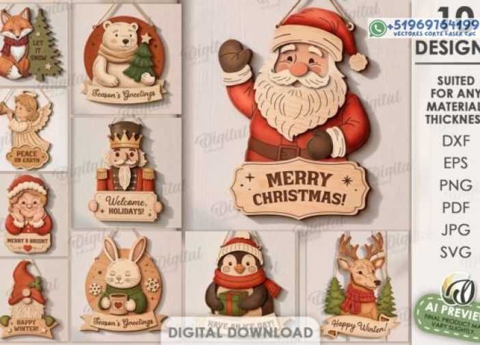Paquete de colgadores de puertas navideñas retro