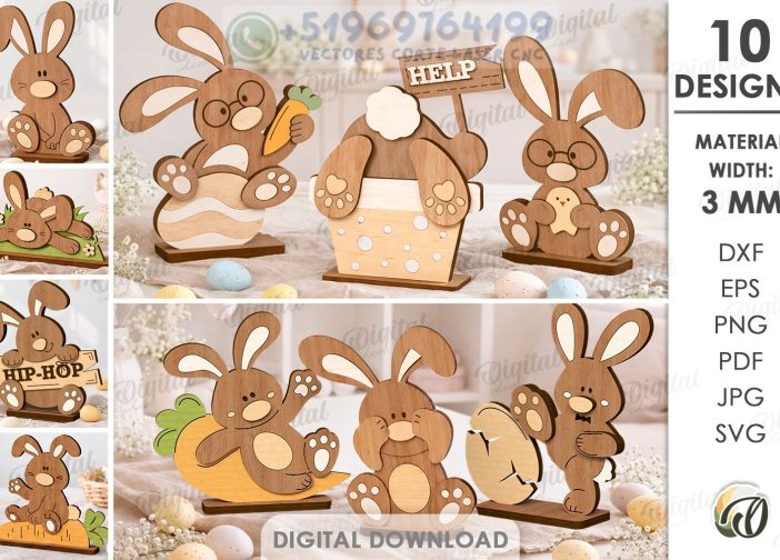 Paquete de conejitos 3D cortado con láser