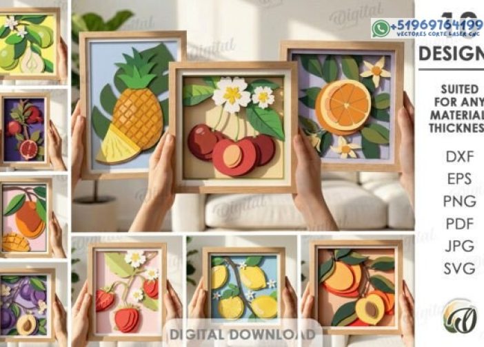 Paquete de corte de papel con decoraciones de frutas de verano 3D