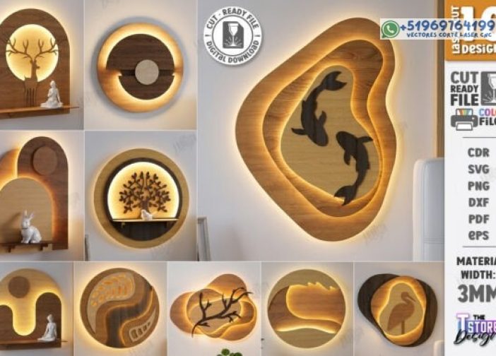 Paquete de corte láser con luz nocturna de arte de pared