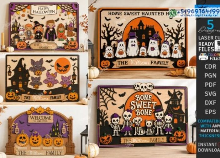 Paquete de corte láser con placa familiar de Halloween