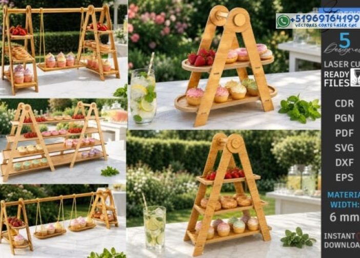 Paquete de corte láser con soporte para cupcakes en niveles