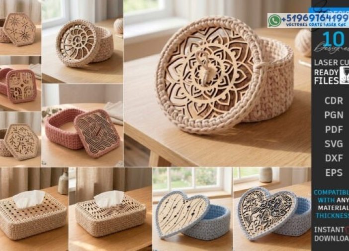 Paquete de corte láser con tapa de cesta de ganchillo CNC