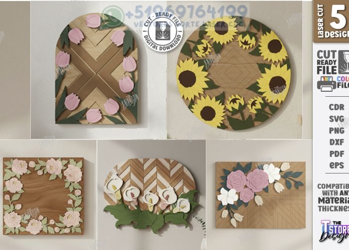 Paquete de corte láser de arte de pared floral 3D CNC