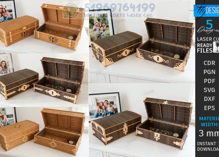 Paquete de corte láser de cofre del tesoro retro