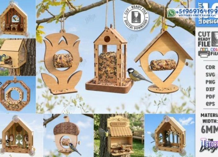 Paquete de corte láser de comedero de pájaros de madera CNC