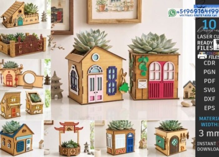Paquete de corte láser de jardinera de casa en miniatura