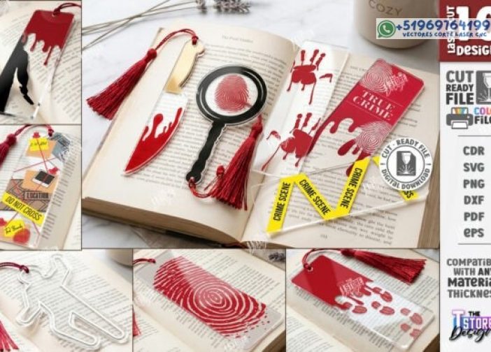 Paquete de corte láser de marcapáginas True Crime