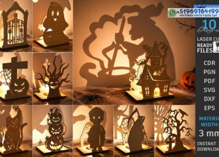 Paquete de corte láser de portavelas de Halloween