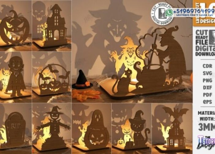 Paquete de corte láser de portavelas de Halloween