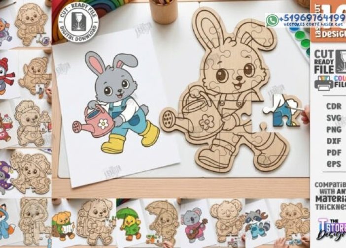 Paquete de corte láser de rompecabezas de animales para niños SVG