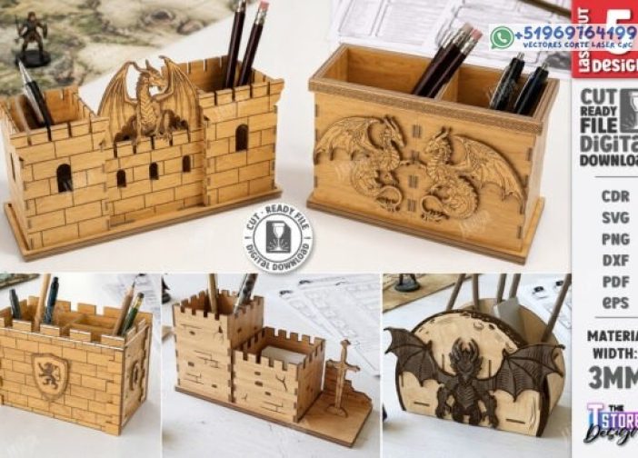 Paquete de corte láser del organizador de escritorio Dragon
