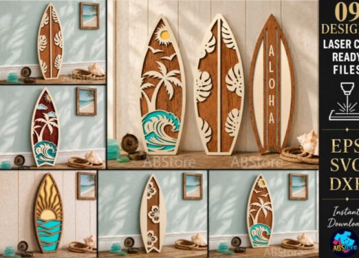 Paquete de corte láser para decoración del hogar de tablas de surf