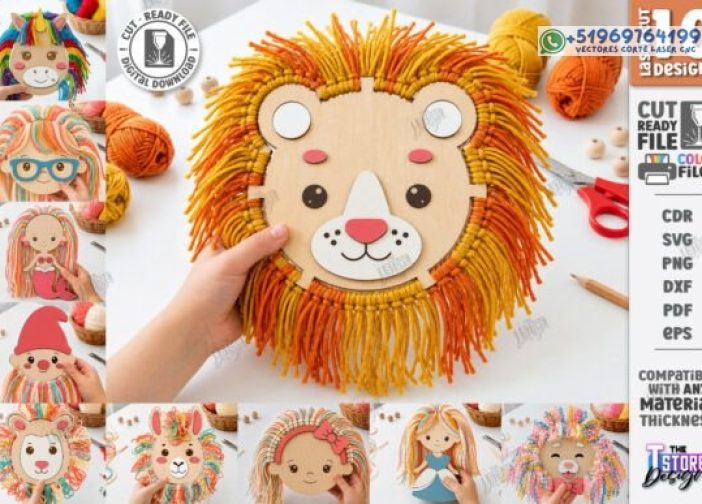 Paquete de corte láser para manualidades de cabello con hilo para niños