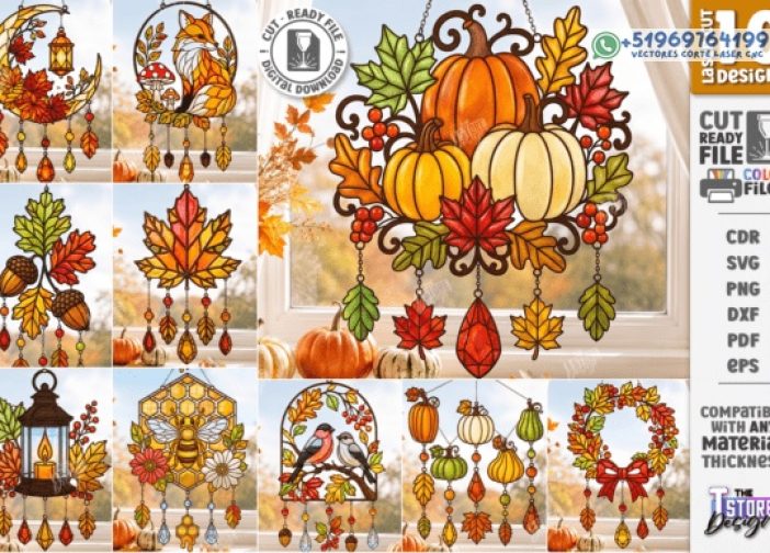 Paquete de corte láser para ventana Fall Suncatcher