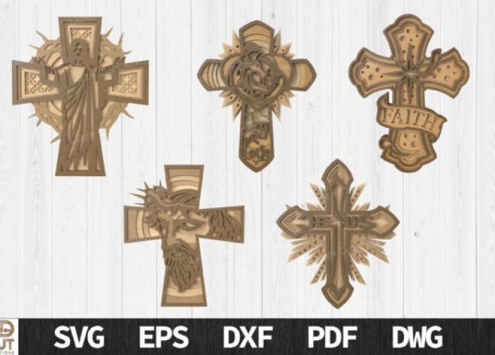 Paquete de cruces cristianas en capas