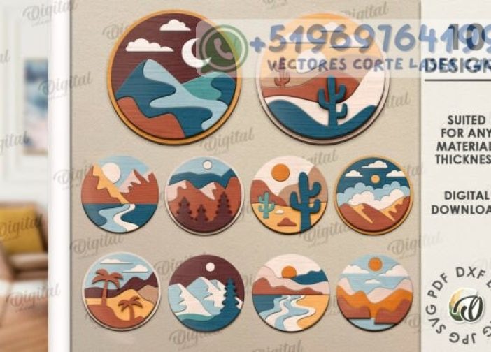 Paquete de cuadros circulares arte mural bohemio