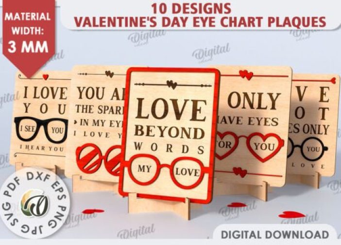 Paquete de cuadros con stand con lentes sobre el amor