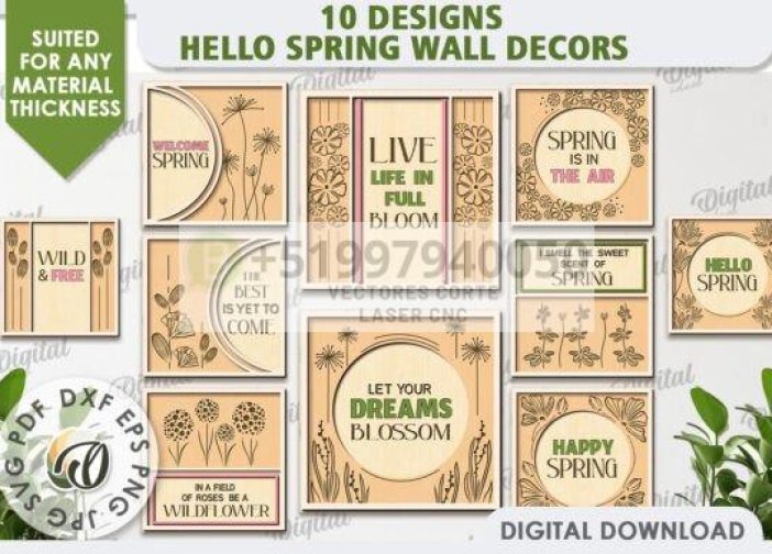 Paquete de cuadros decoración de pared Hola primavera