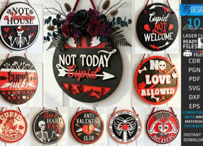 Paquete de cuadros letreros redondos de pared anti-San Valentín