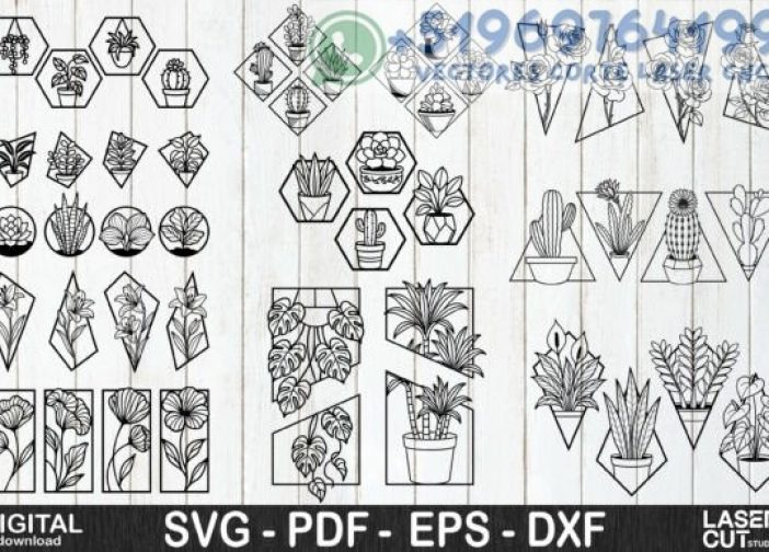 Paquete de cuadros lineales plantas macetas