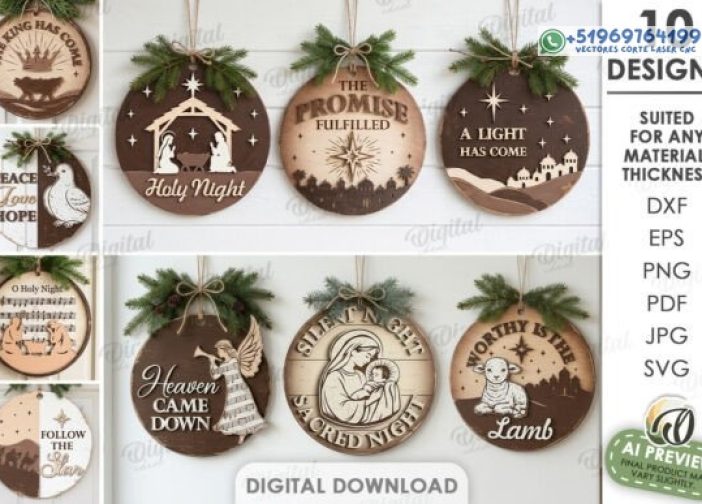 Paquete de cuadros redondos navideños