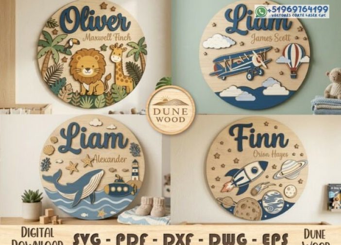 Paquete de cuadros redondos placas con el nombre de la aventura para bebes