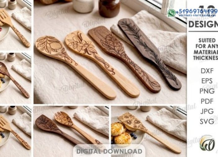 Paquete de cucharas de cocina cortadas con láser