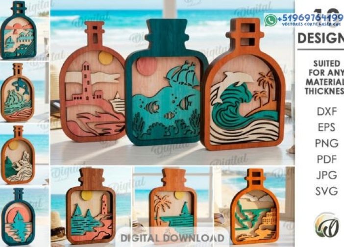 Paquete de decoración 3D en botellas
