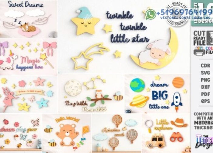 Paquete de decoración de pared para guardería Para mas Vectores Whatsapp 51969764199