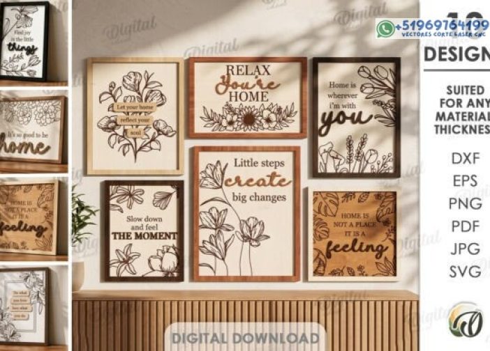 Paquete de decoración del hogar de madera cortado con láser