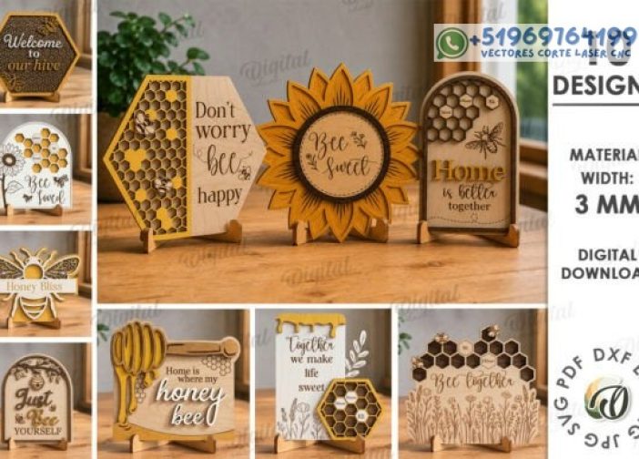 Paquete de decoraciones adornos de abejas 3D Para mas Vectores Whatsapp 51969764199