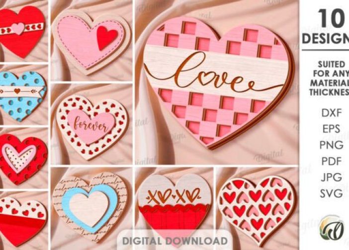 Paquete de decoraciones de corazón 3D