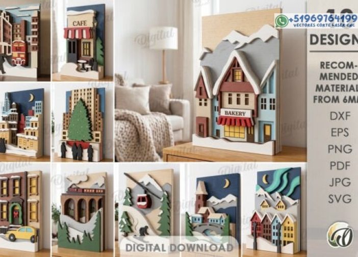 Paquete de decoraciones de invierno en capas 3D láser