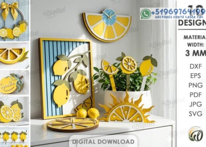 Paquete de decoraciones de limones en 3D Para mas Vectores Whatsapp 51969764199