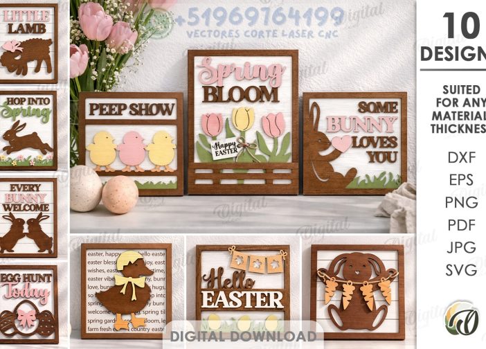 Paquete de decoraciones de pared de Pascua 3D cortado con láser