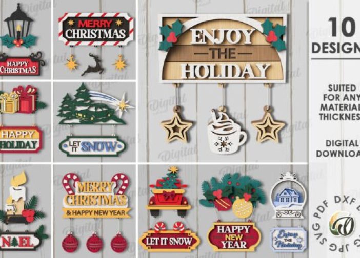 Paquete de decoraciones de pared navideñas vintage