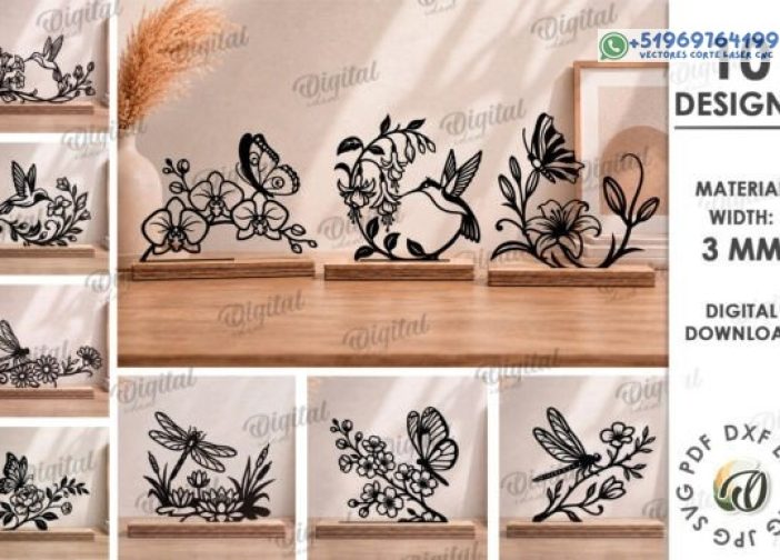Paquete de decoraciones de soporte floral cortado con láser