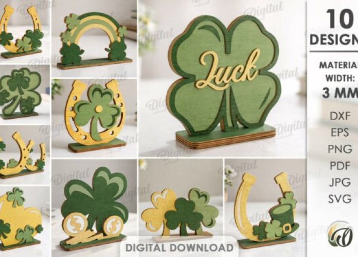 Paquete de decoraciones de trébol de la suerte en 3D