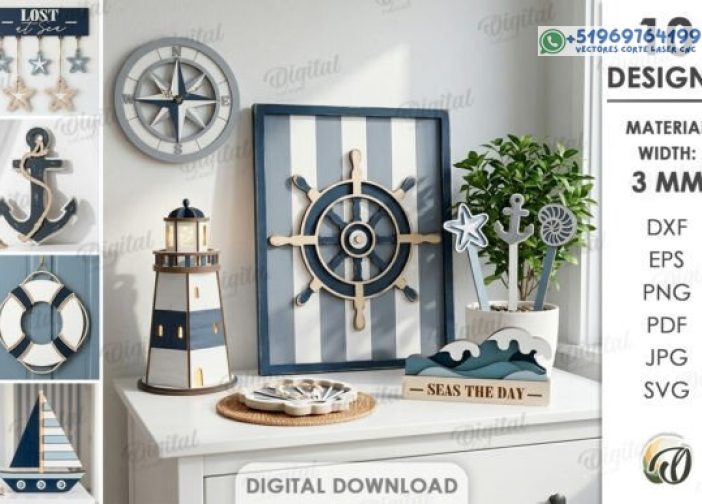 Paquete de decoraciones marinas 3D cortado con láser