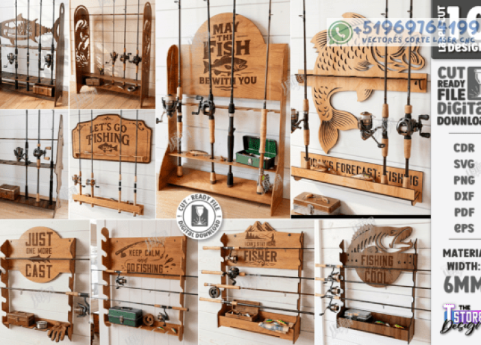 Paquete de diseño de soporte para cañas de pescar Para mas Vectores Whatsapp 51969764199