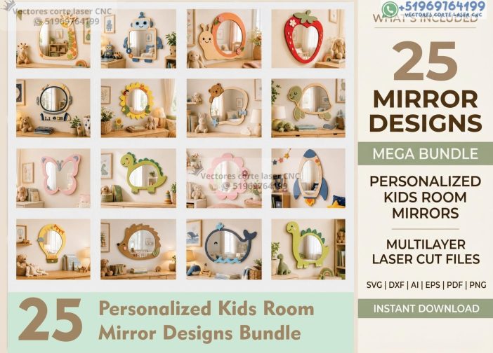 Paquete de diseños personalizados para espejos de habitaciones infantiles Para mas Vectores Whatsapp 51969764199