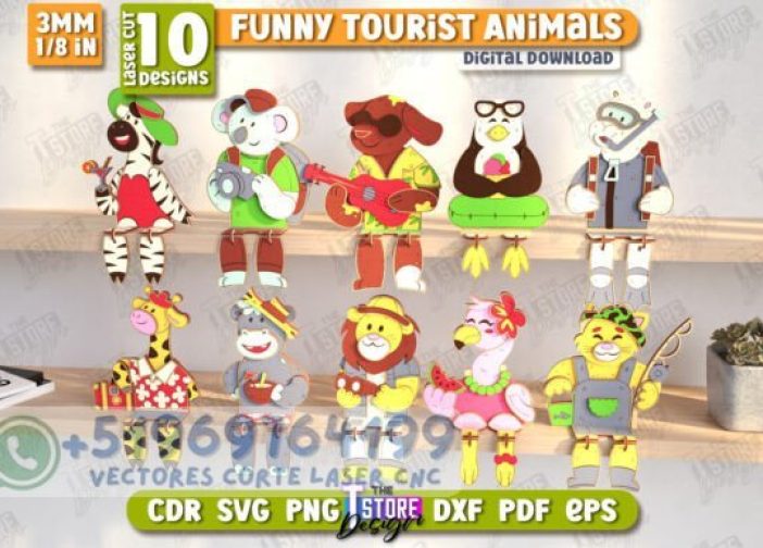 Paquete de divertidos animales turísticos