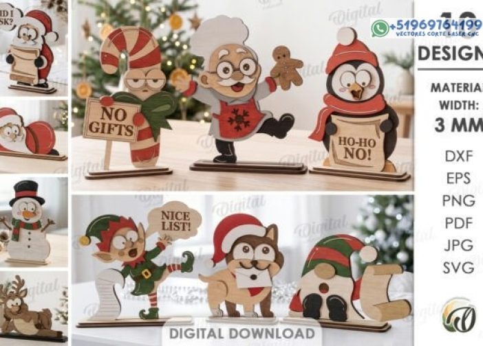 Paquete de divertidos personajes navideños láser